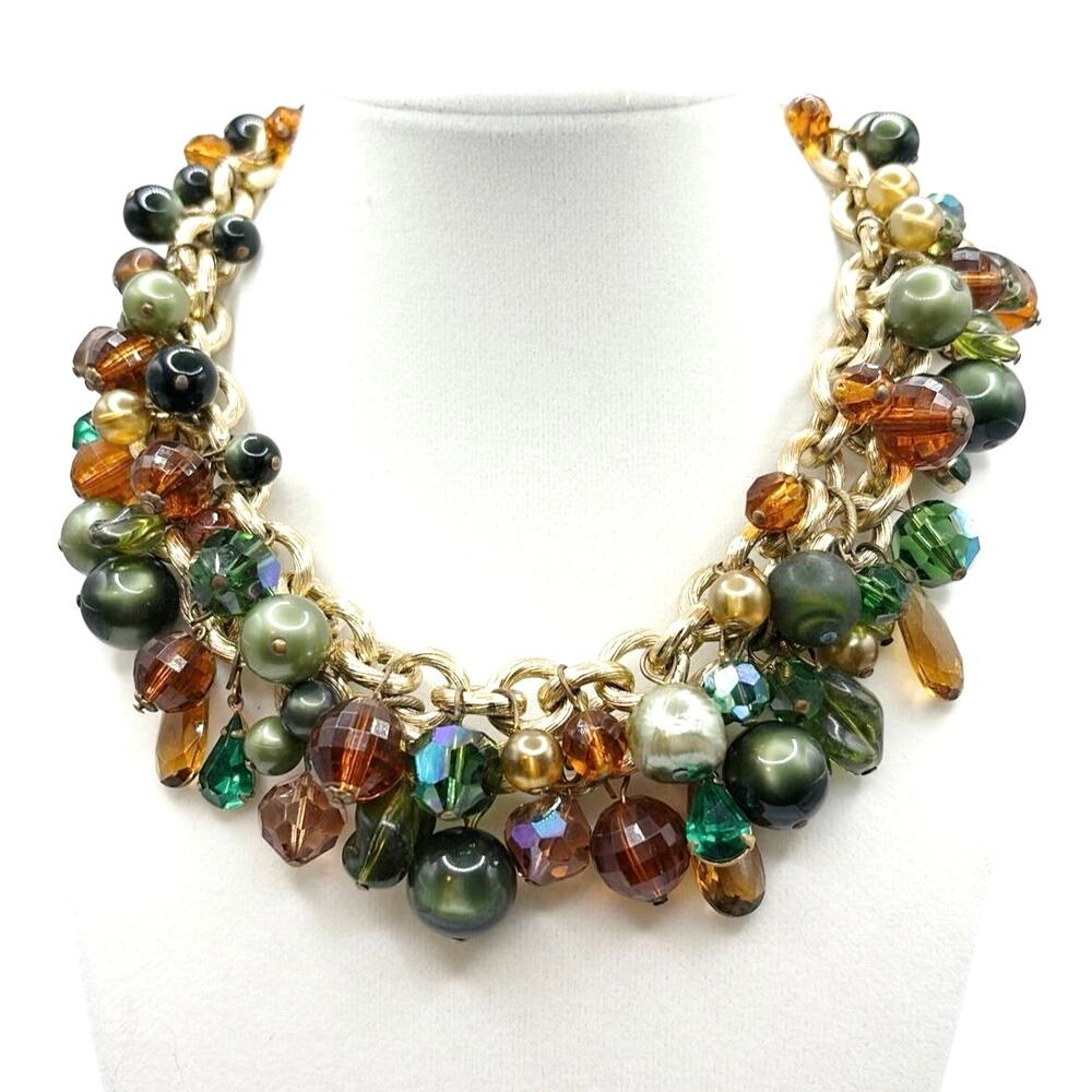 De Mario Midcentury Autumn Lucite and Rhinestones Necklace 16”